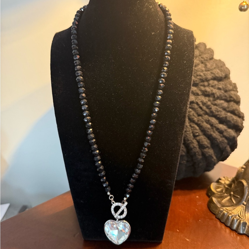 Black necklace with crystal heart